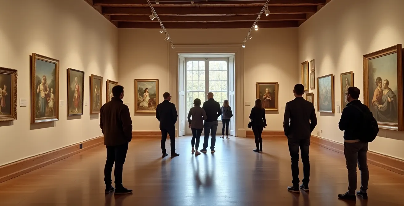 Intérieur d'une salle d'exposition au Château de Gordes avec des œuvres diverses